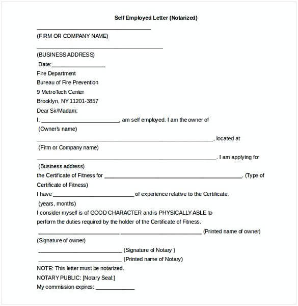 Self Empolyment Notarized Letter Word Document