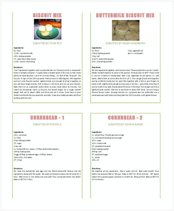 Self Stable Recipe Book Template