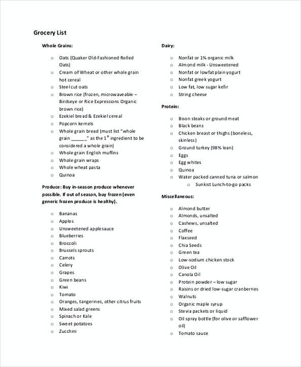 Simple Printable Grocery List