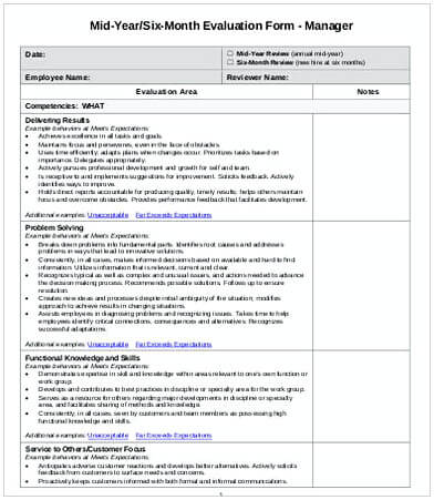 Six Month Employee Evaluation Form
