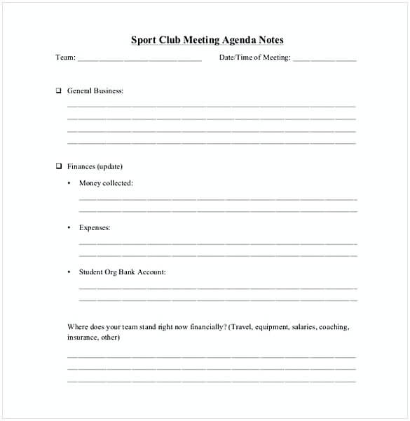 Sport Club Meeting Agenda Notes