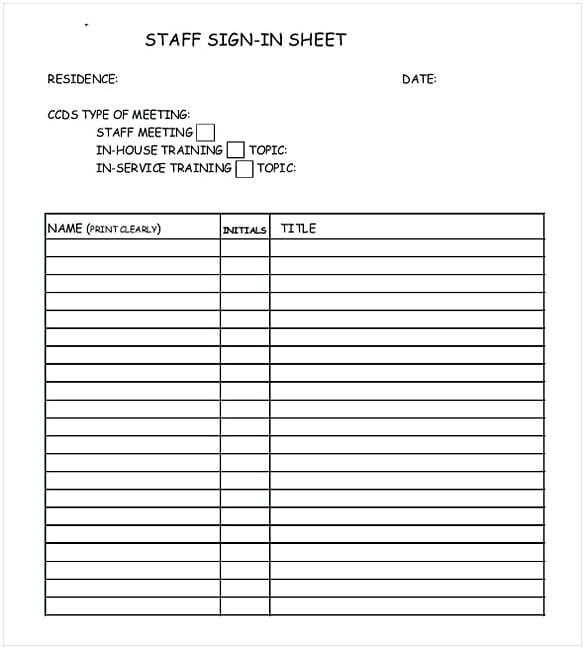 Staff Meeting Sign in Sheet