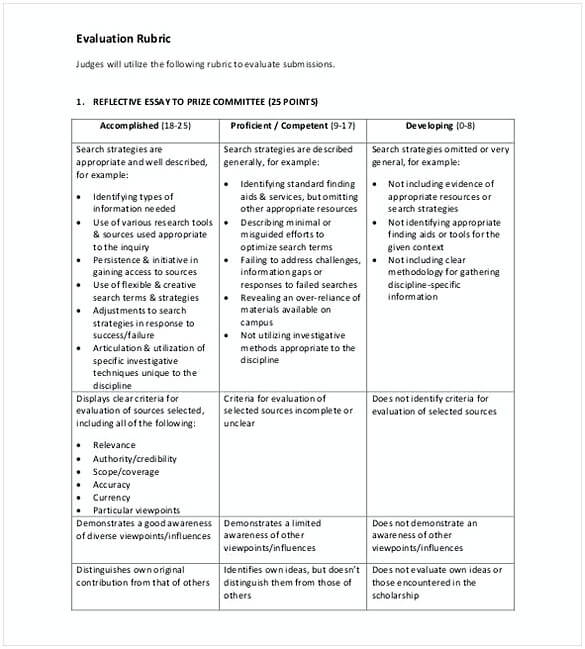 Standard Evaluation Rubric