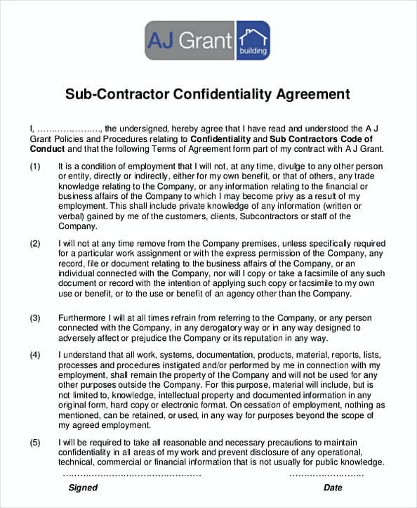 Subcontractor Confidentiality Agreement