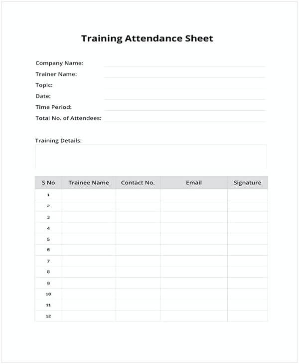 Training Attendance Sheet Template | Mous Syusa