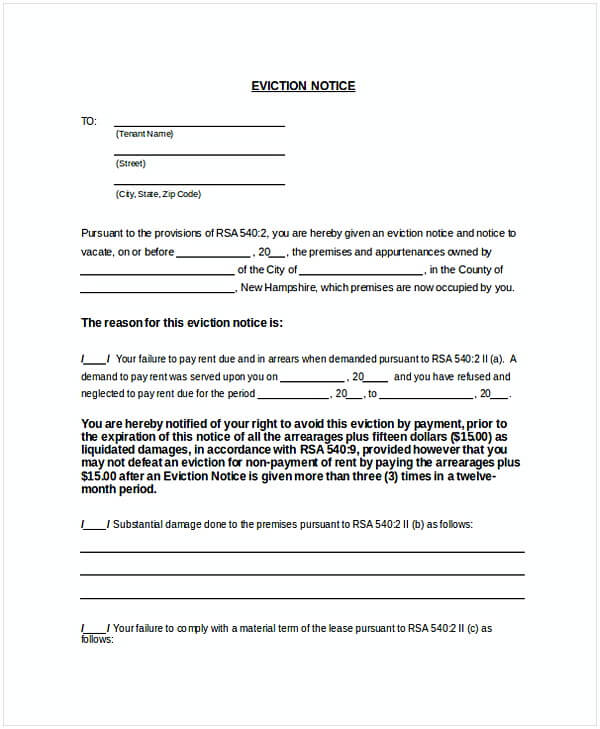 Two Week Eviction Notice Letter example