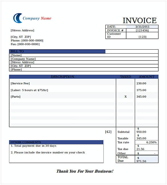 WORD INVOICE TEMPLATE EXAMPLE