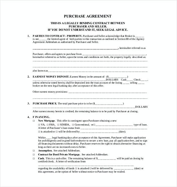 purchase contract agreement