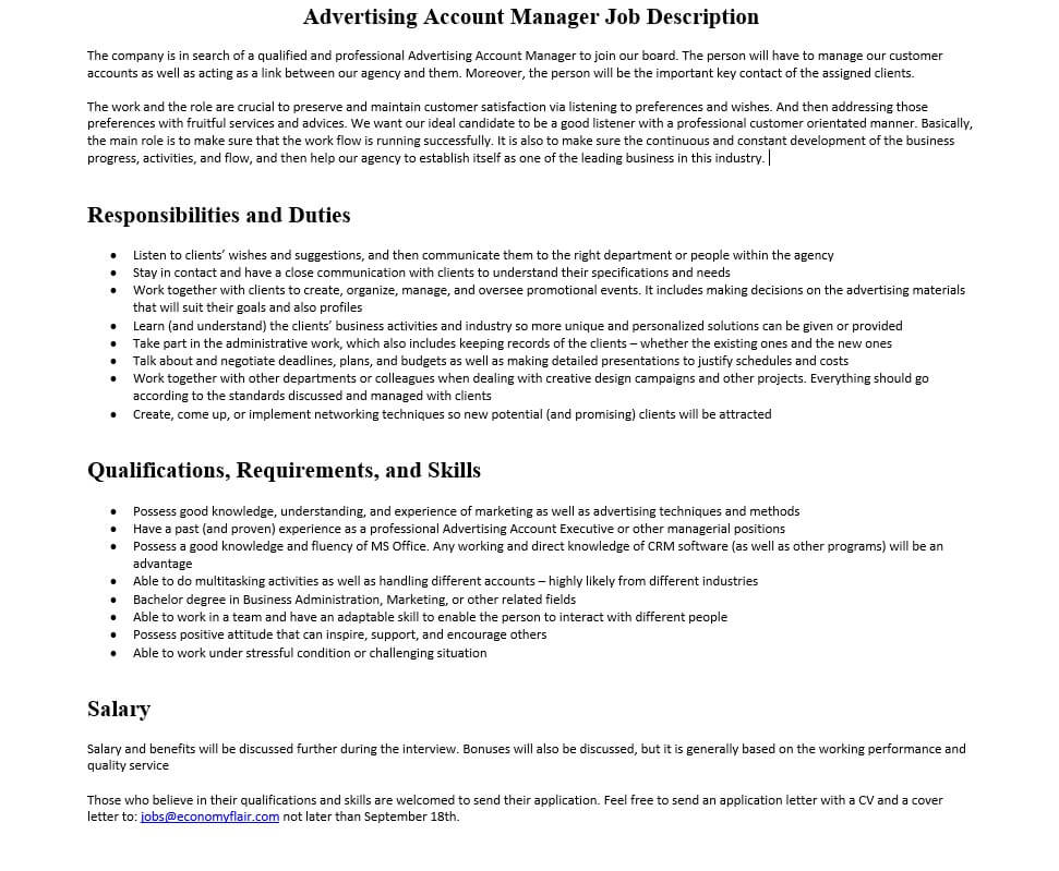 Advertising Account Manager Job Description