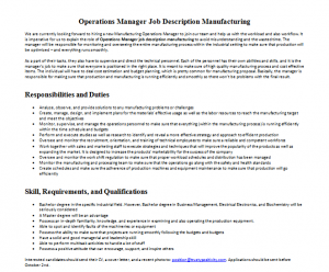 Operations Manager Job Description Manufacturing | Mous Syusa