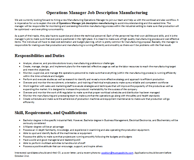 scheduler job description manufacturing