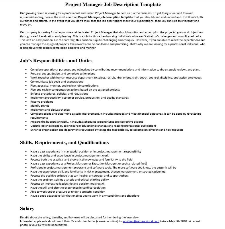 Job profile of project manager civil