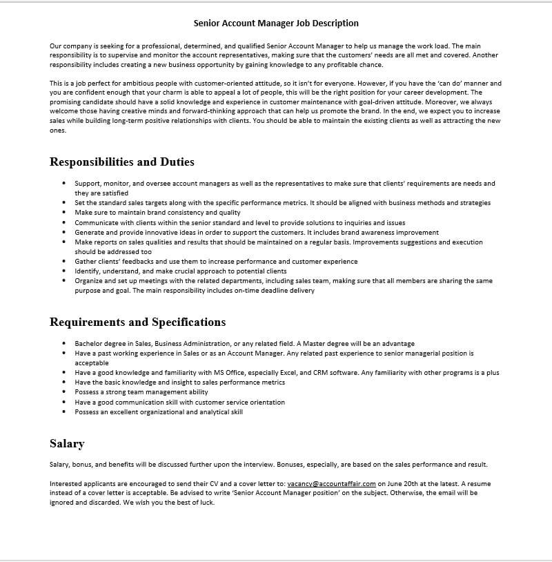 Senior Account Manager Job Description