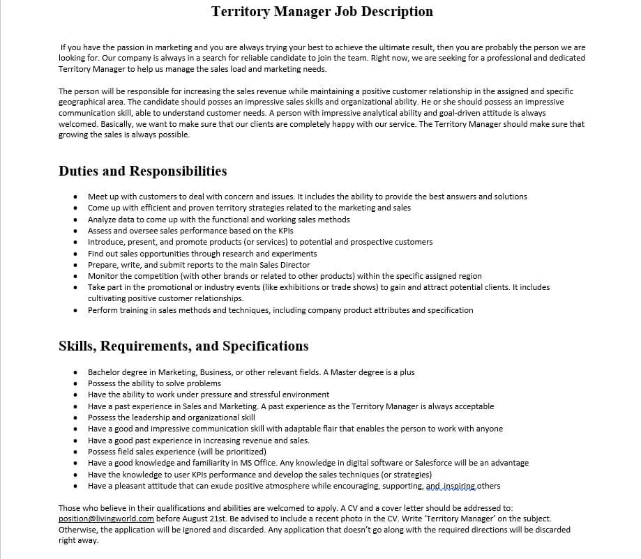 Territory Manager Job Description