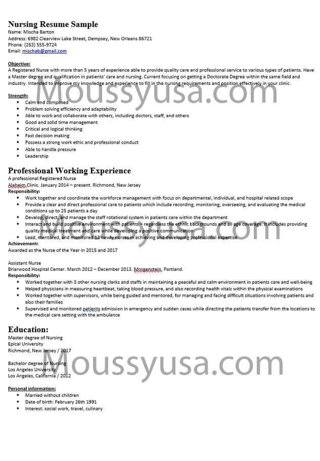 Nursing Resume Examples and Job Description