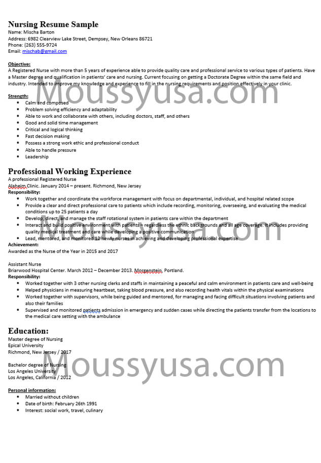 Nursing Resume Examples and Job Description Mous Syusa