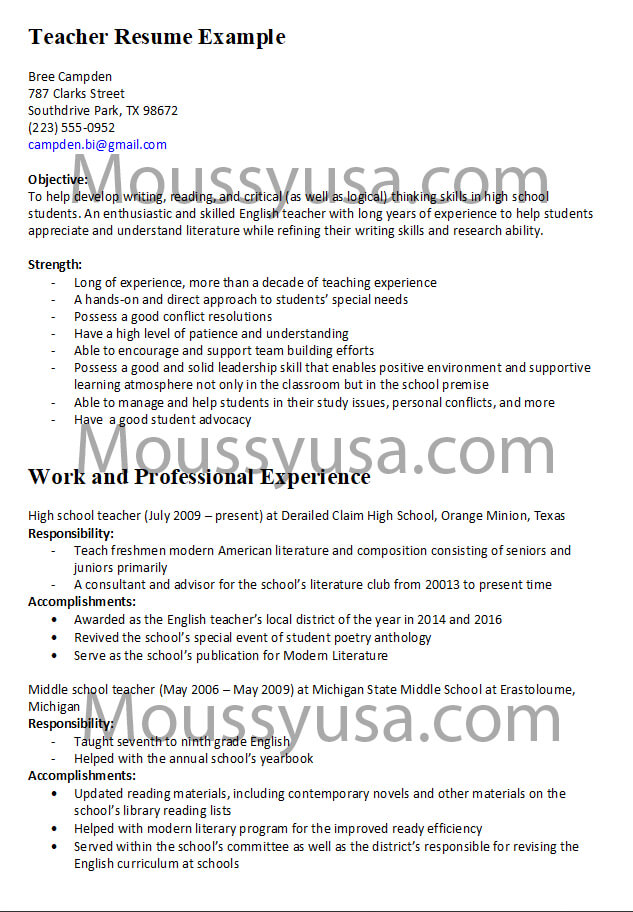 Teacher Resume Examples and Descriptions﻿