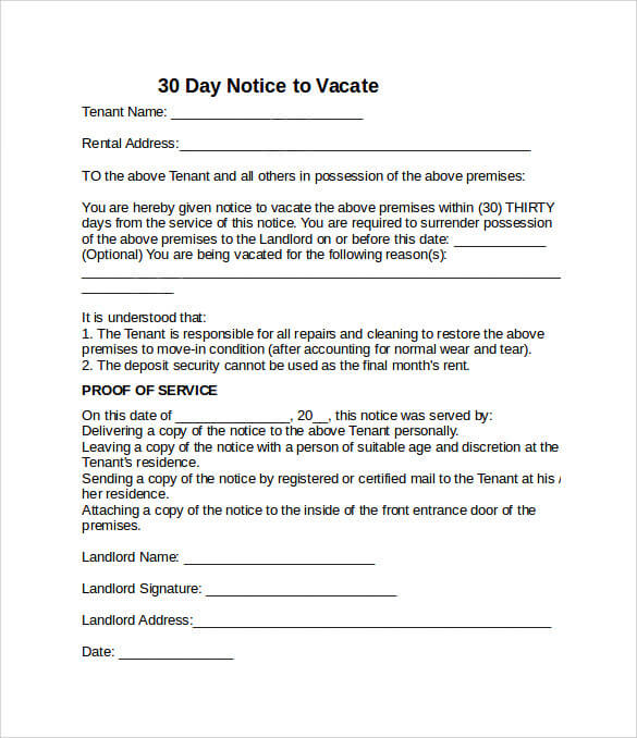 Day Notice Letter To Vacate To Print