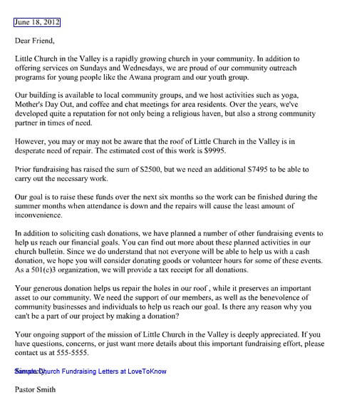 church fundraising letter