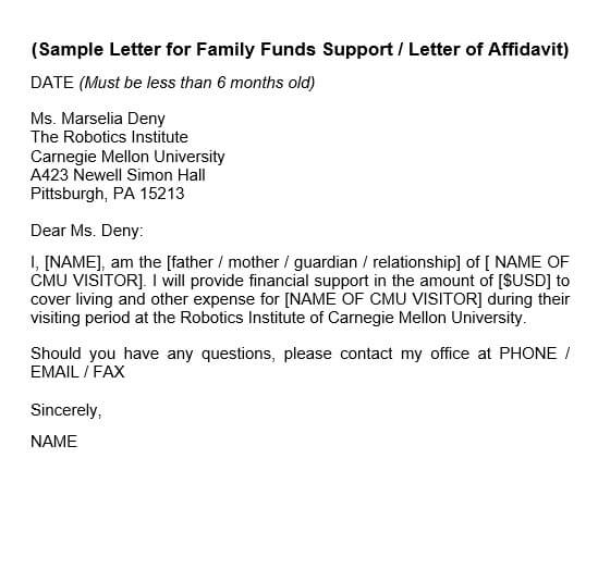 Affidavit of Support Family Funds