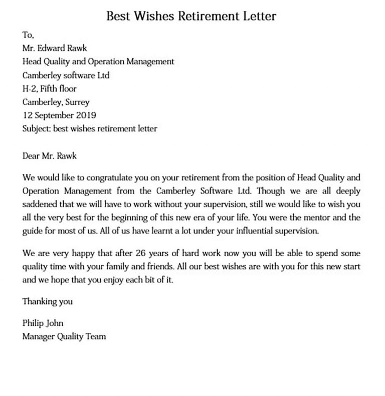 best way to write a retirement letter