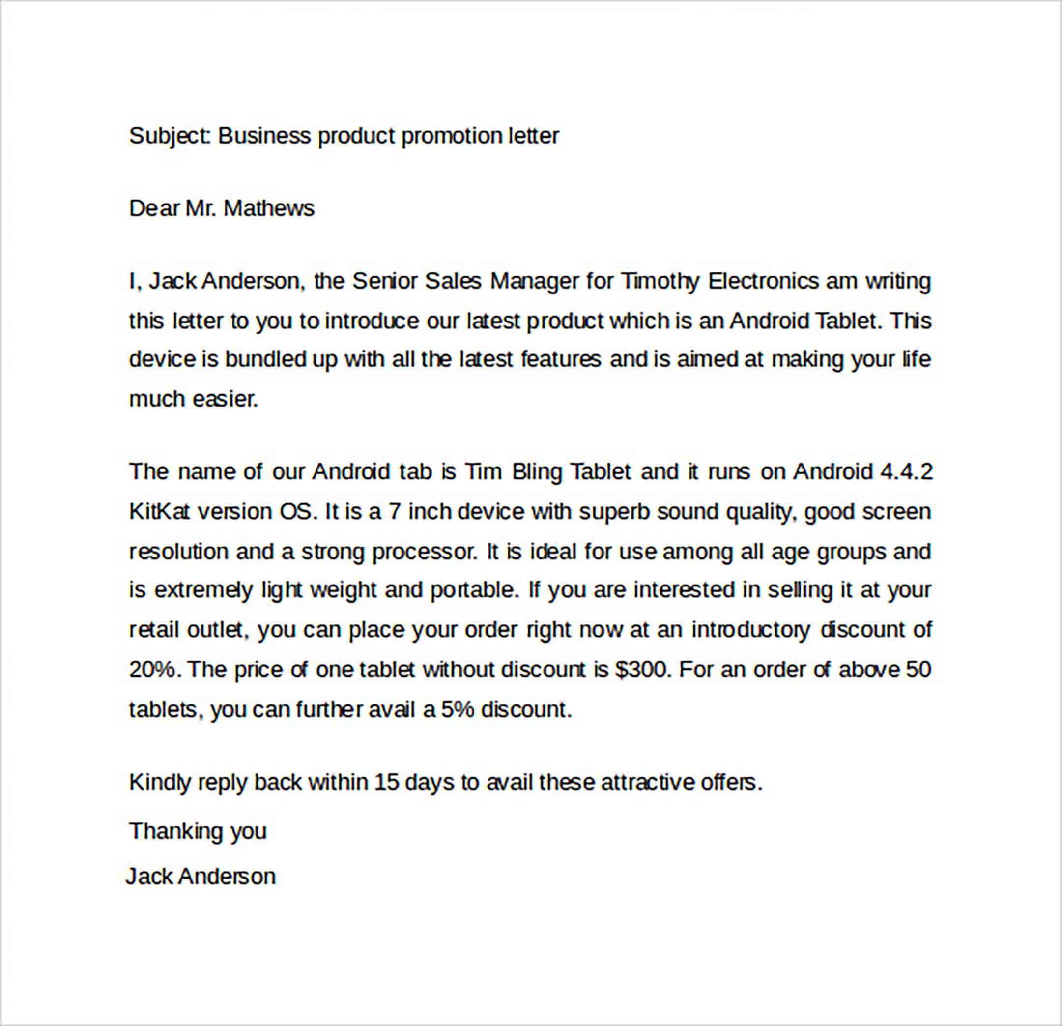 Business Product Promotion Letter