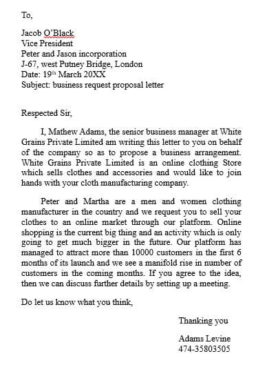 Business Proposal Letter Example
