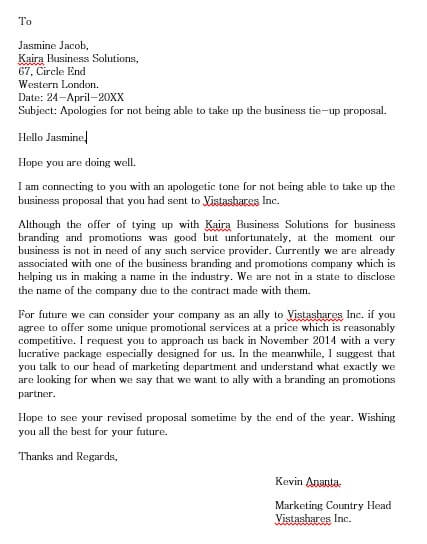 Business Proposal Rejection Letter
