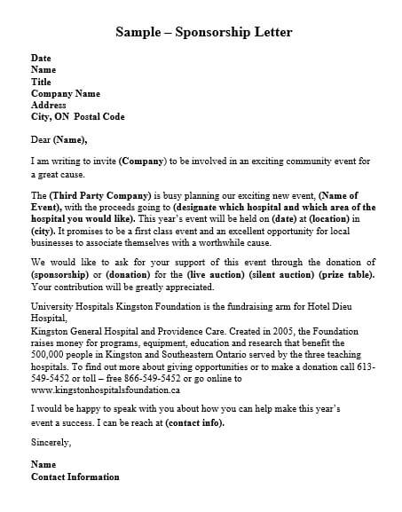 Chairty Event Sponsorship Letter