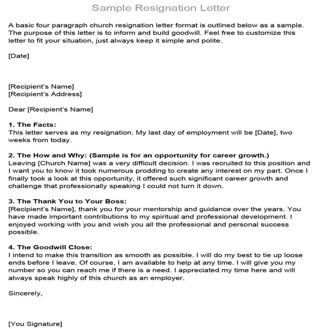 Church Board Resignation Letter Format