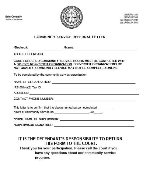 Community Service Referral Letter