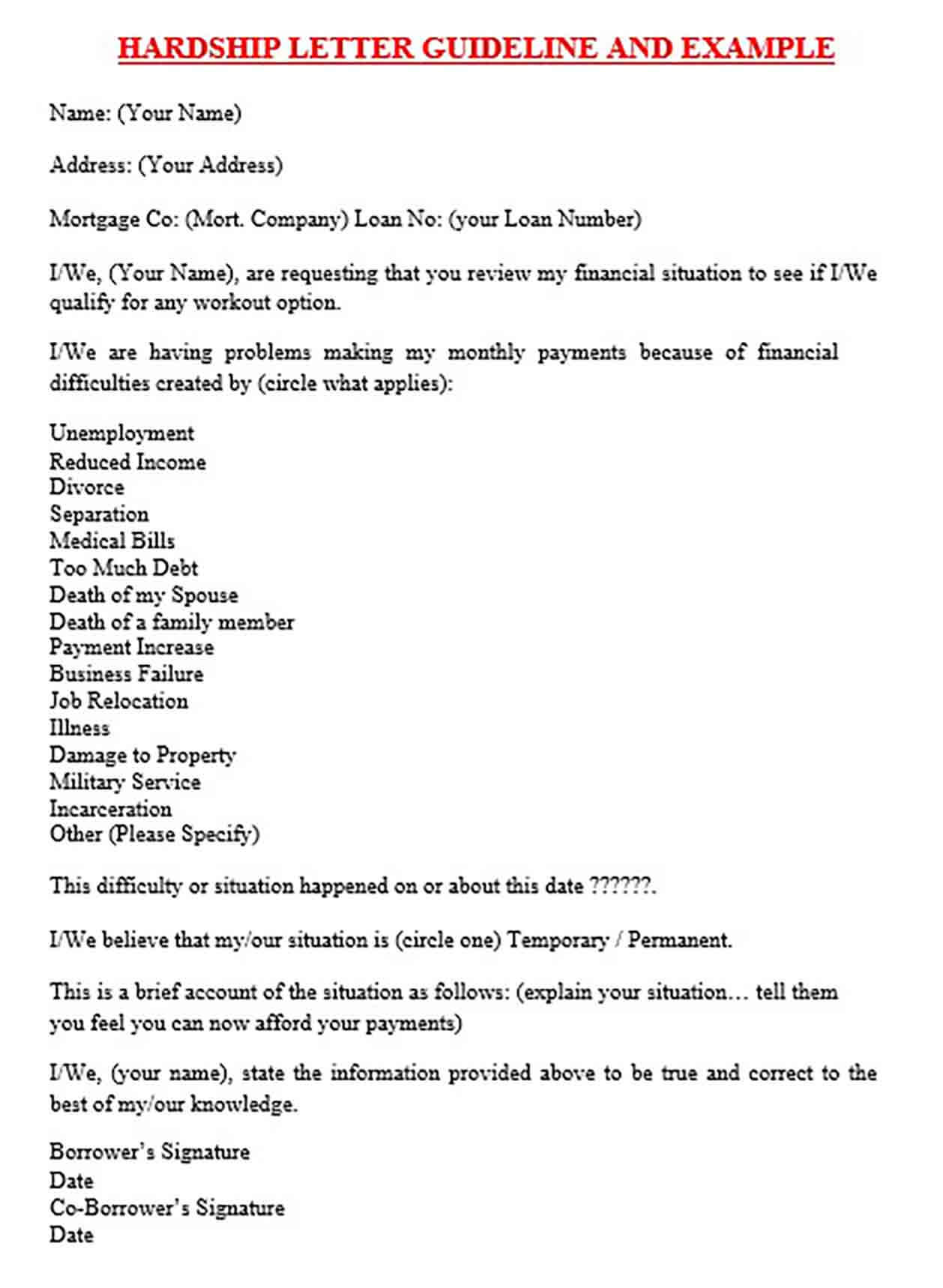 Company Financial Hardship Letter