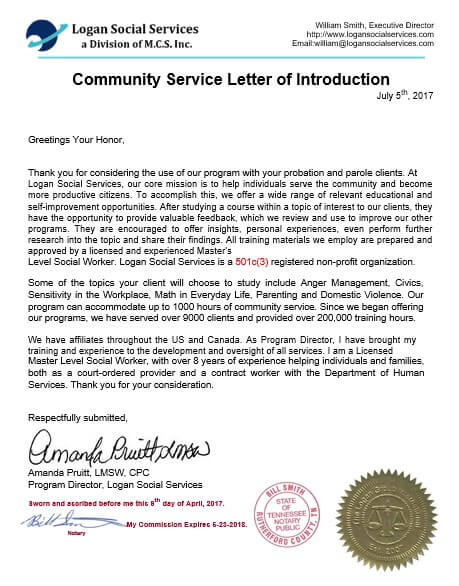 Court Community Service Letter