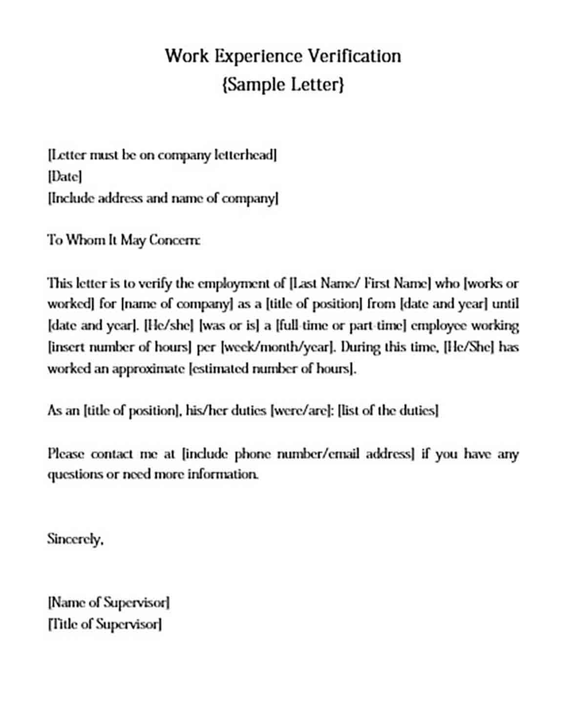 Employee Work Verification Letter