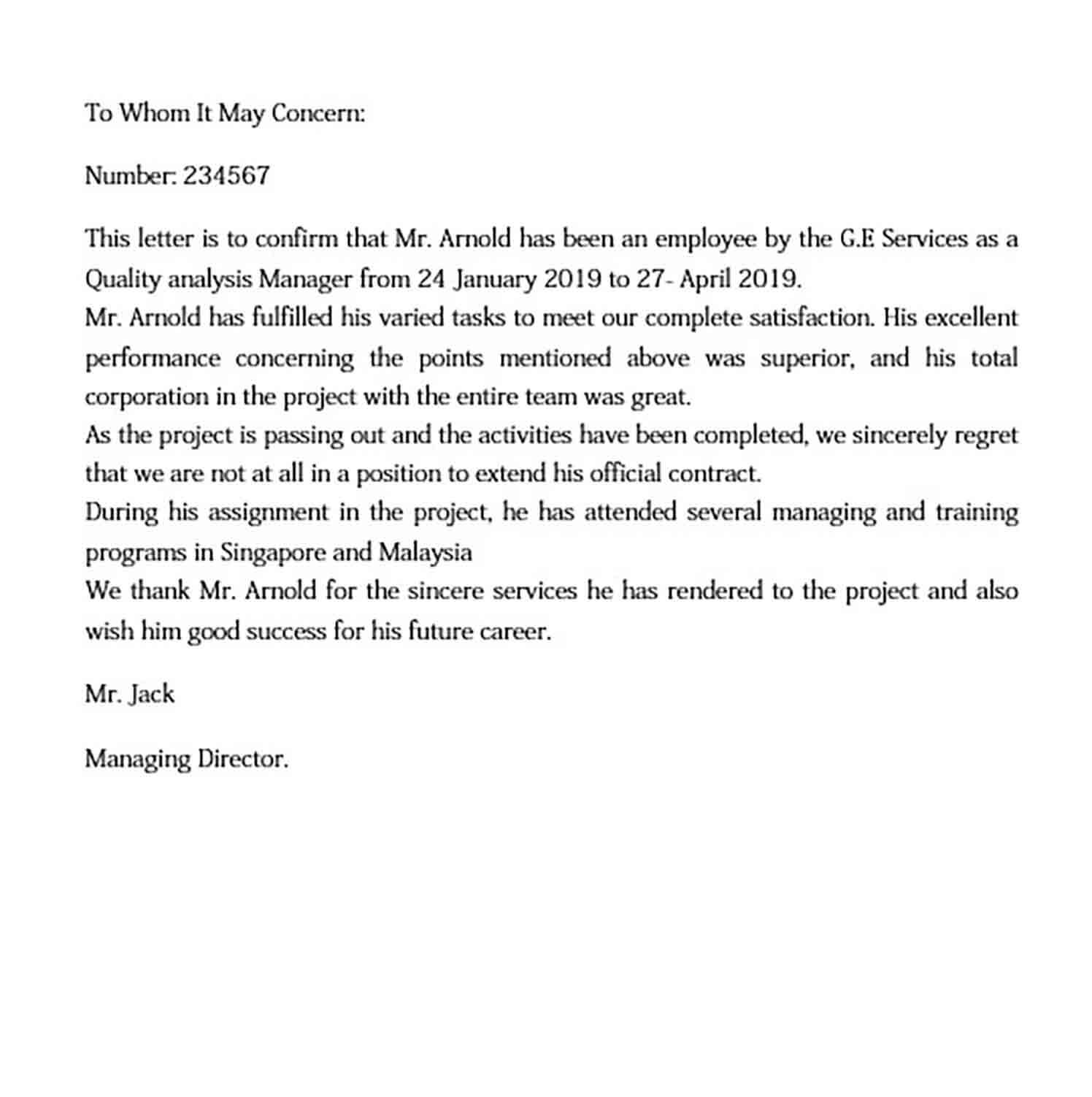 Employment Certification Letter