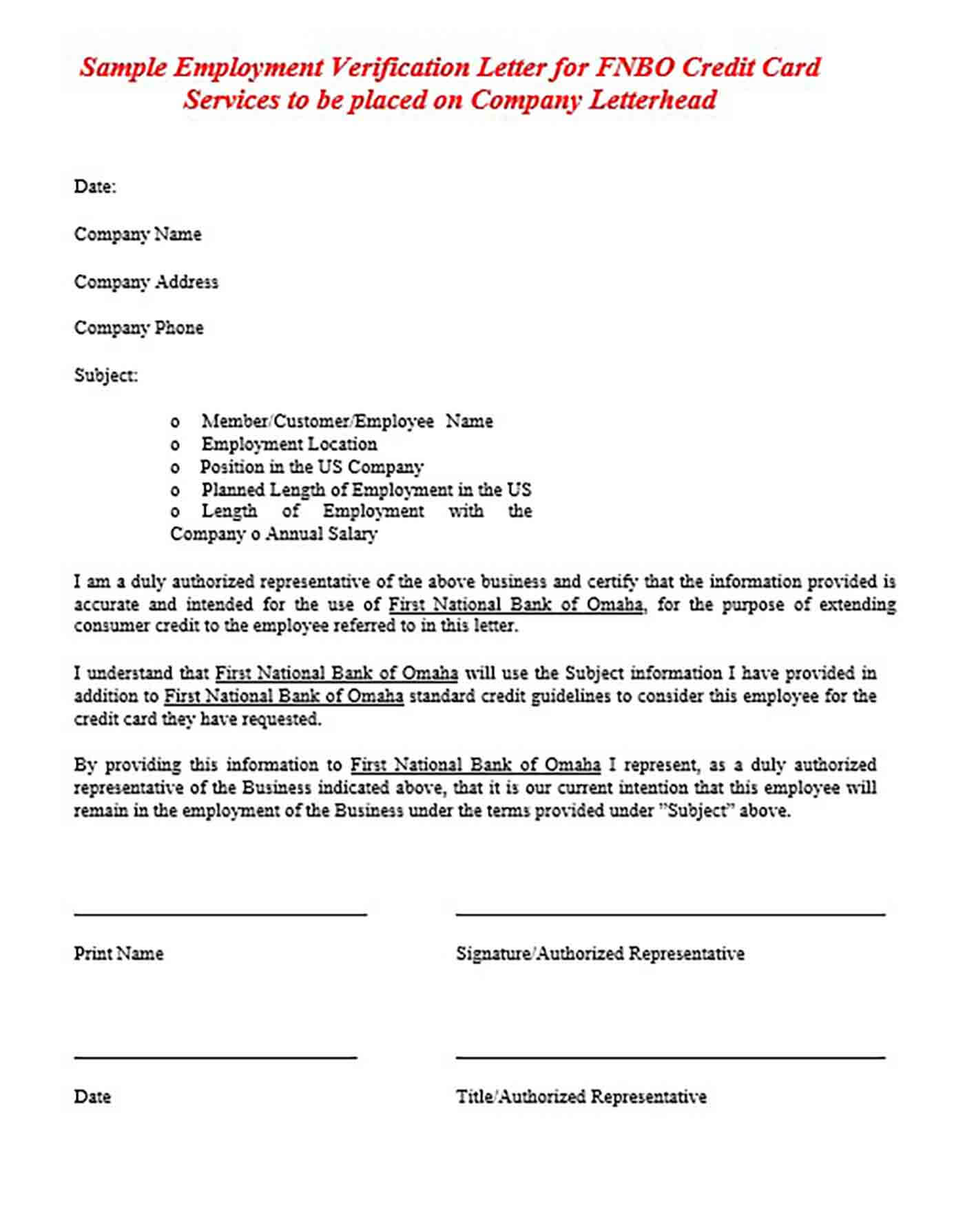 Employment Services Verification Letter