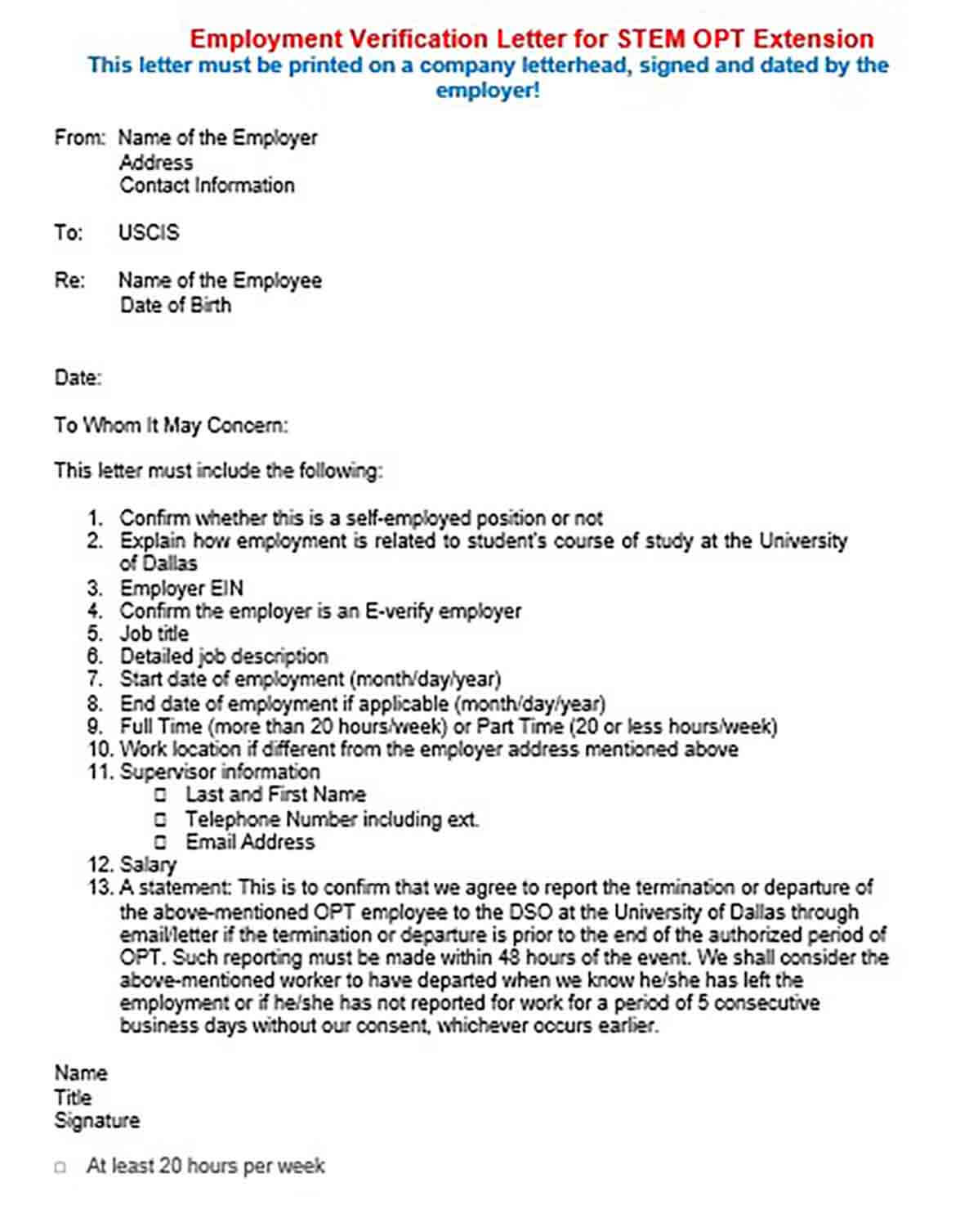 Employment Verification Letter Example