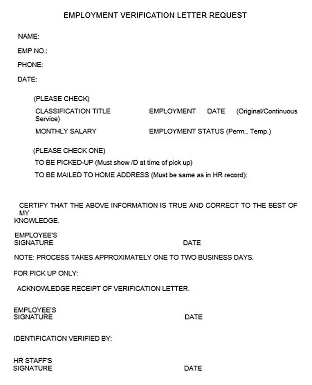 Employment Verification Letter For Request