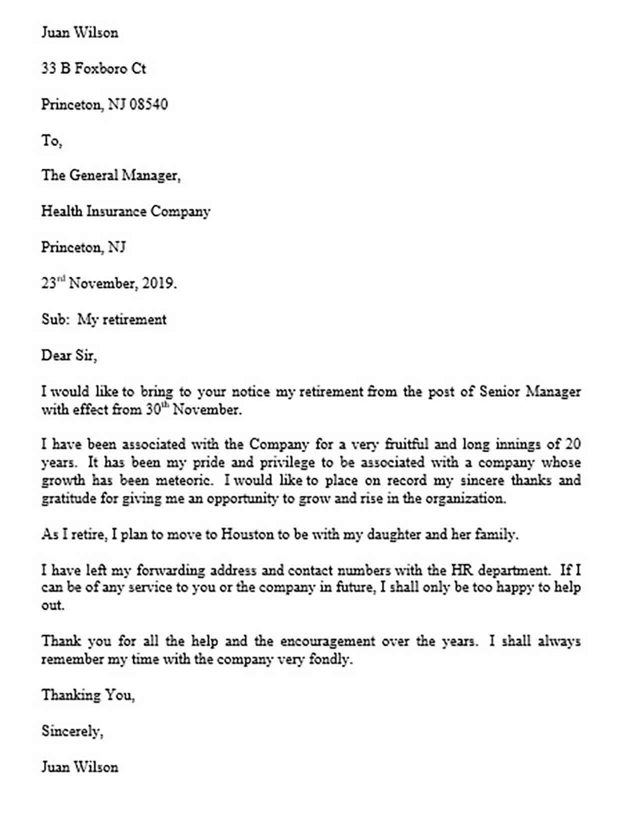 Example of Retirement Letter