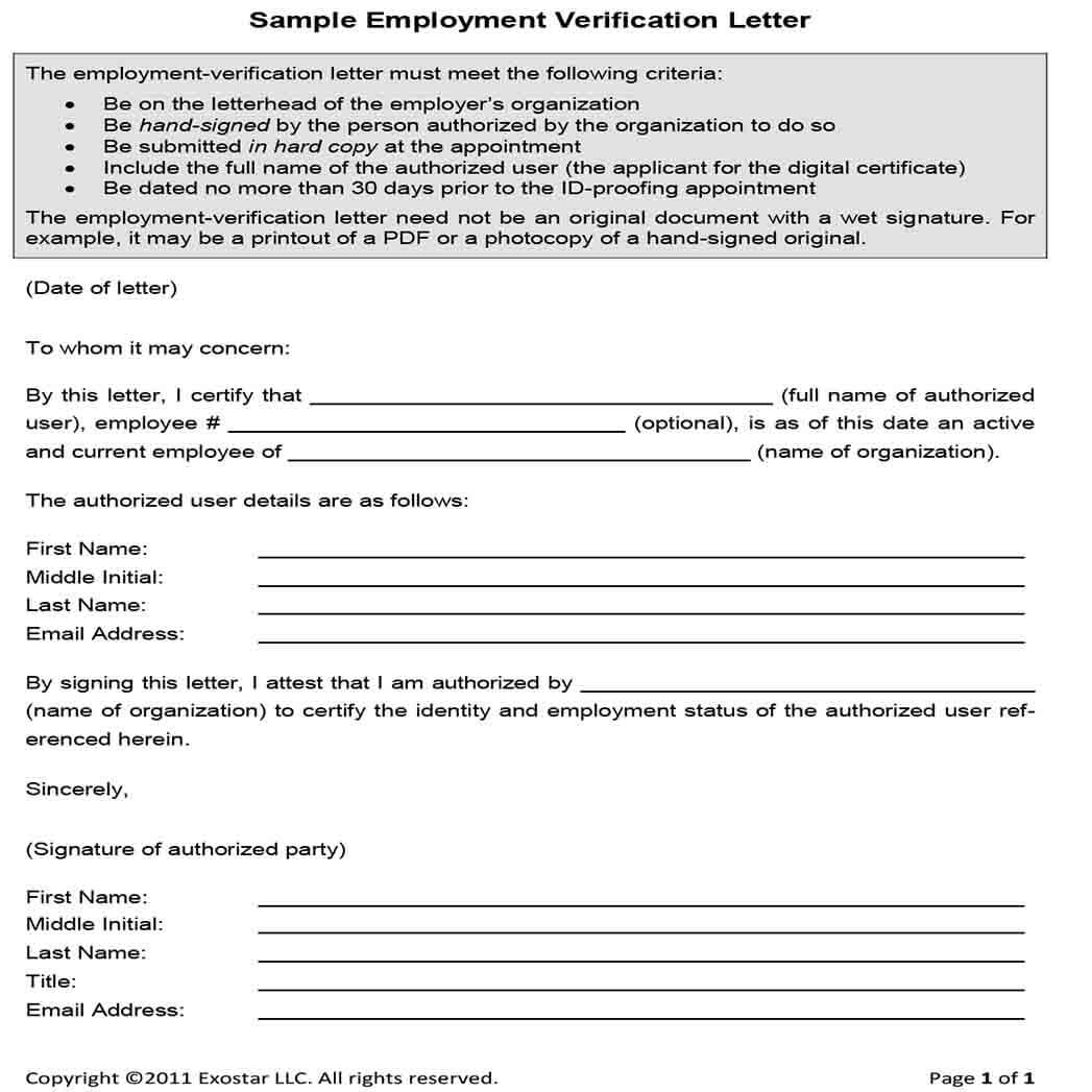 Exostar Sample Employment Letter