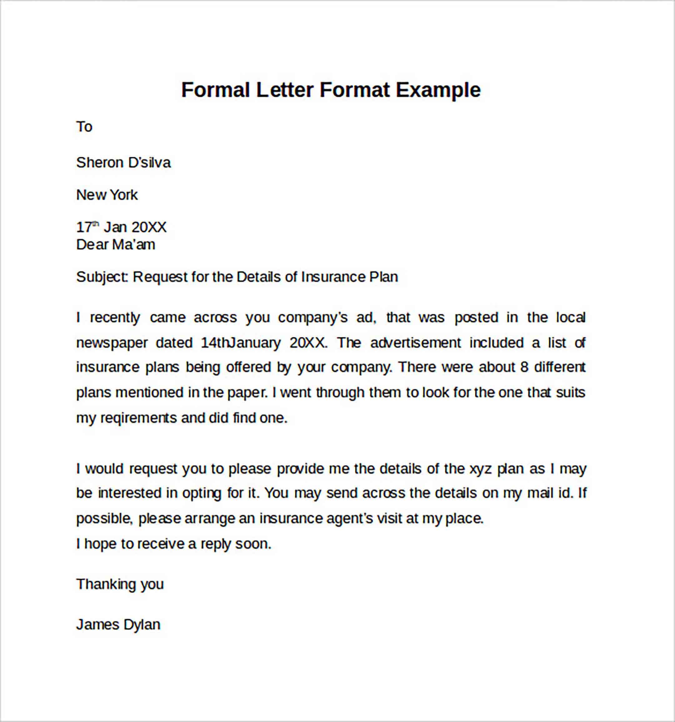 Formal Letter Format Example Formal Letter Format Example