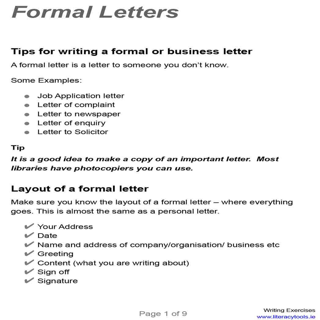 Formal Letter Format Formal Letter Format