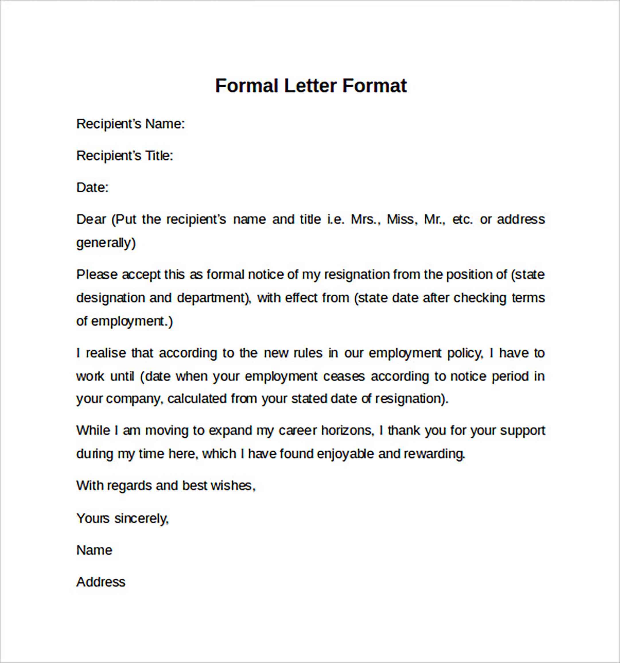 Formal Letter Format to