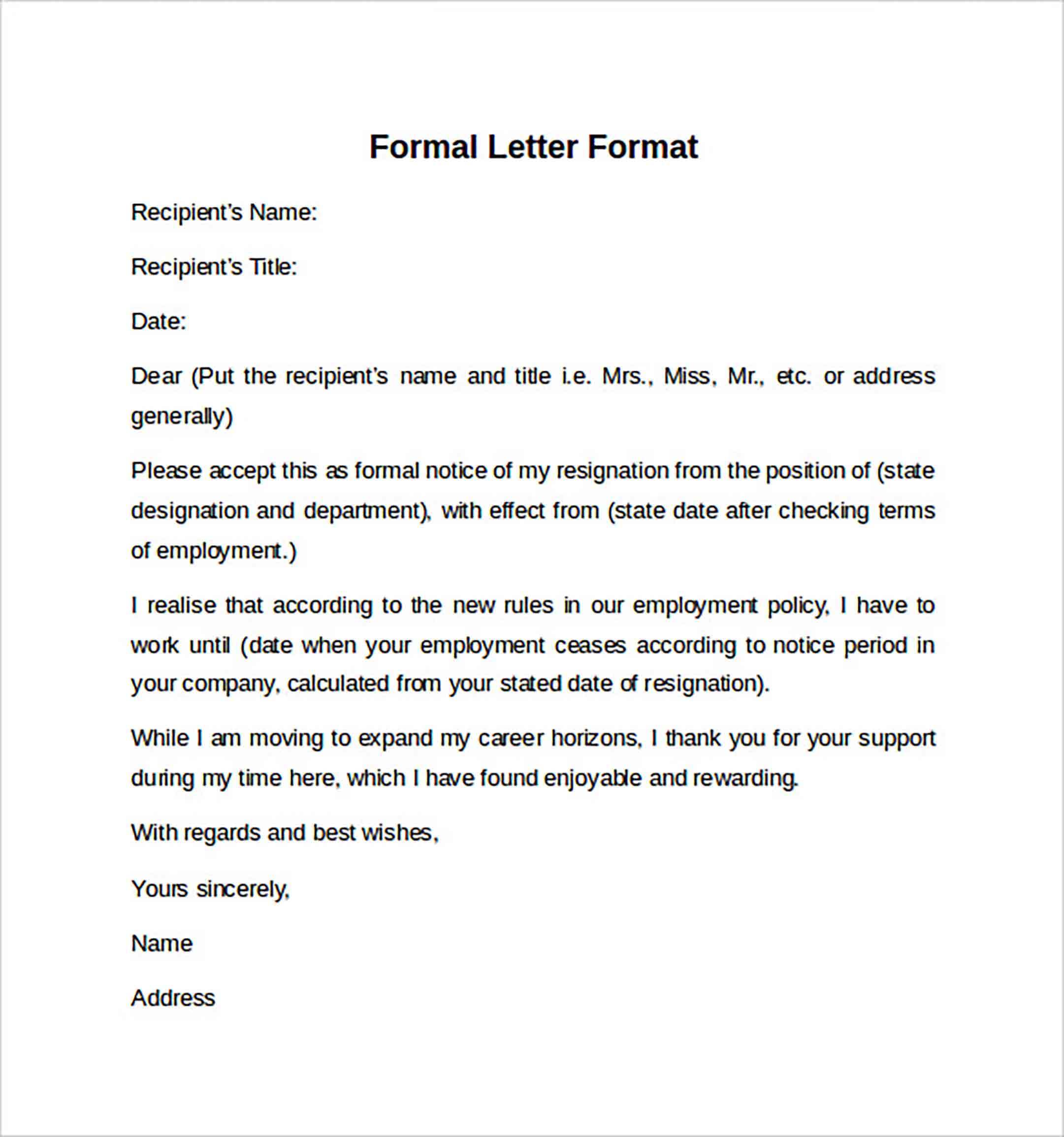 Formal Letter Format to Formal Letter Format to