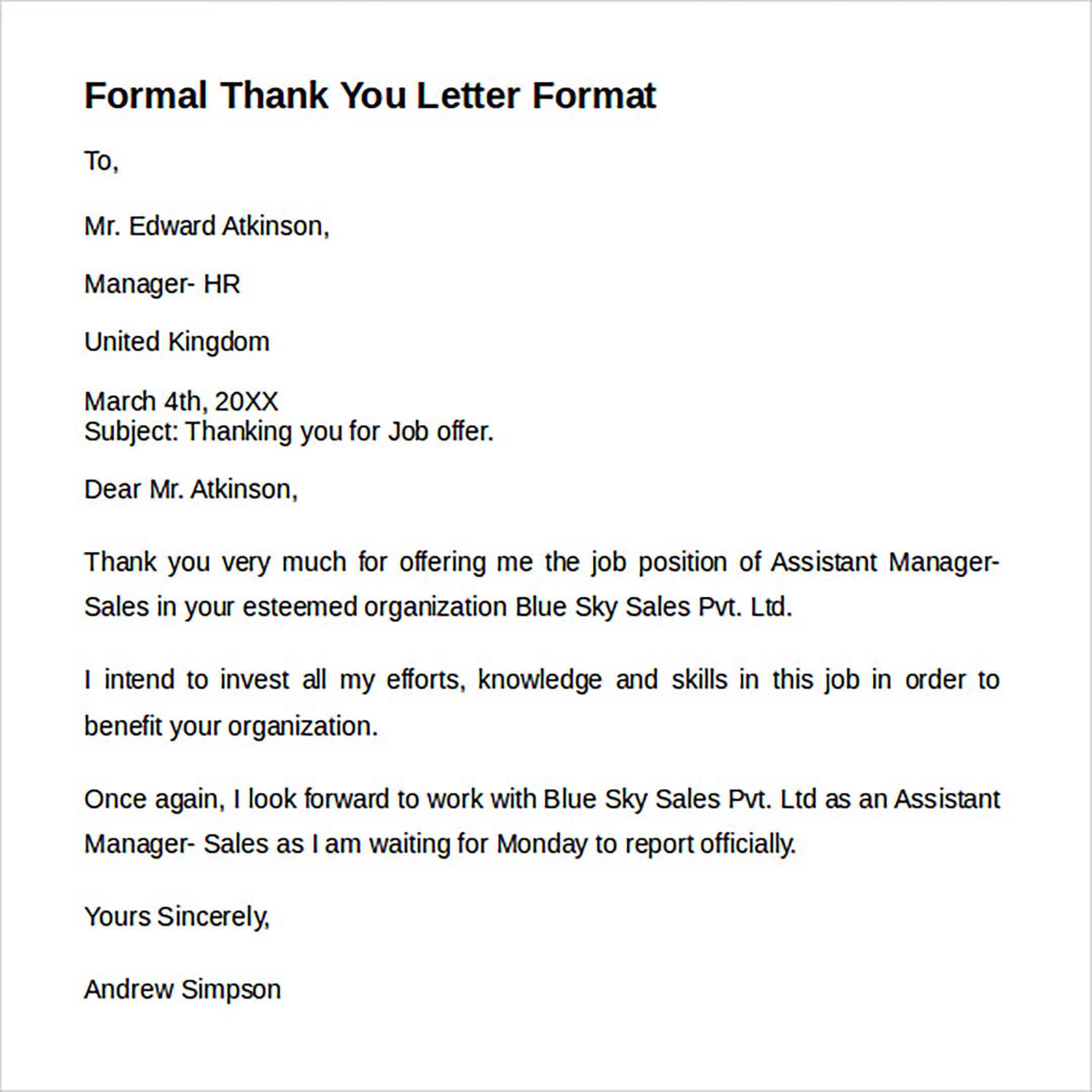 Formal Thank You Letter Format