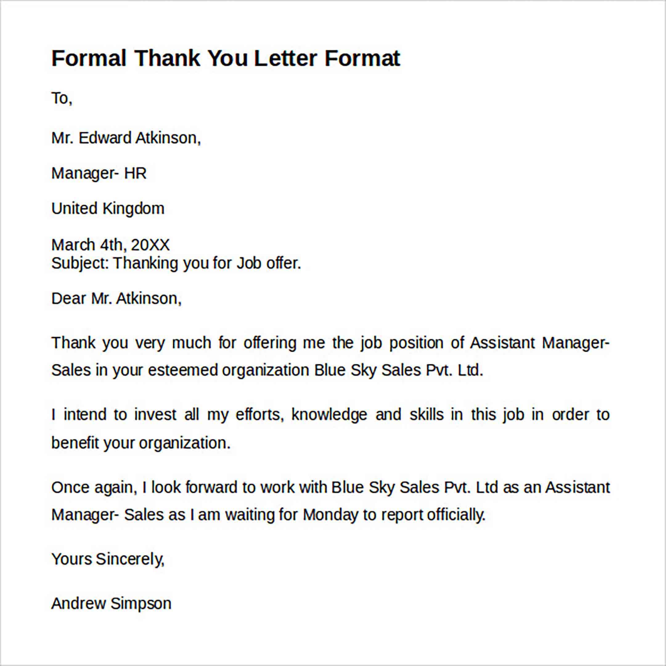 Formal Thank You Letter Format Formal Thank You Letter Format