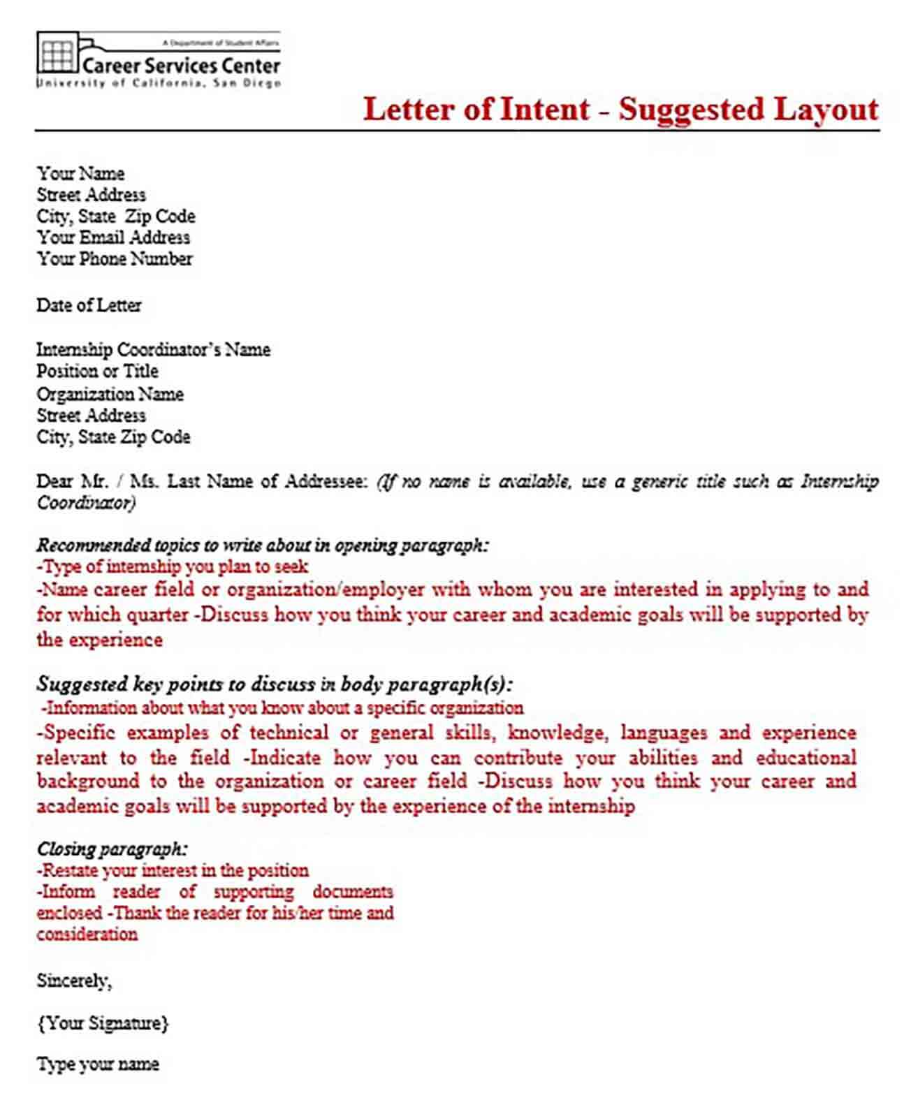 Graduate School Letter of Intent Format PD