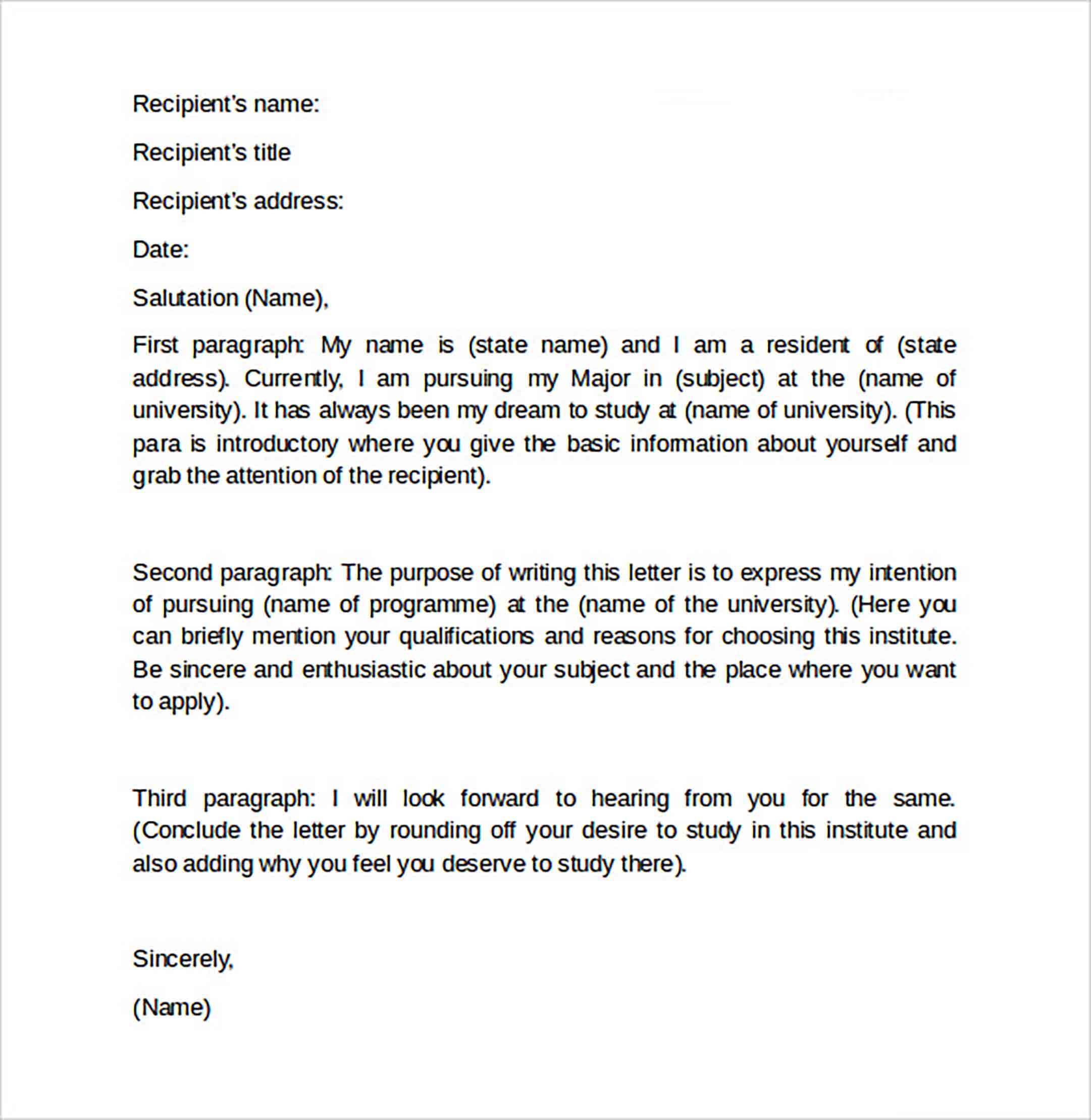 Graduate School Letter of Intent Format