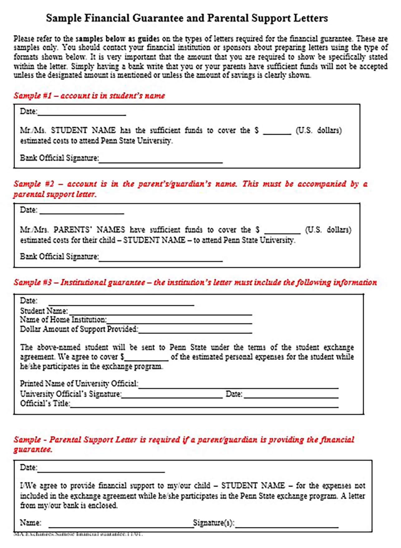 Guarantee Letter of Support Sample