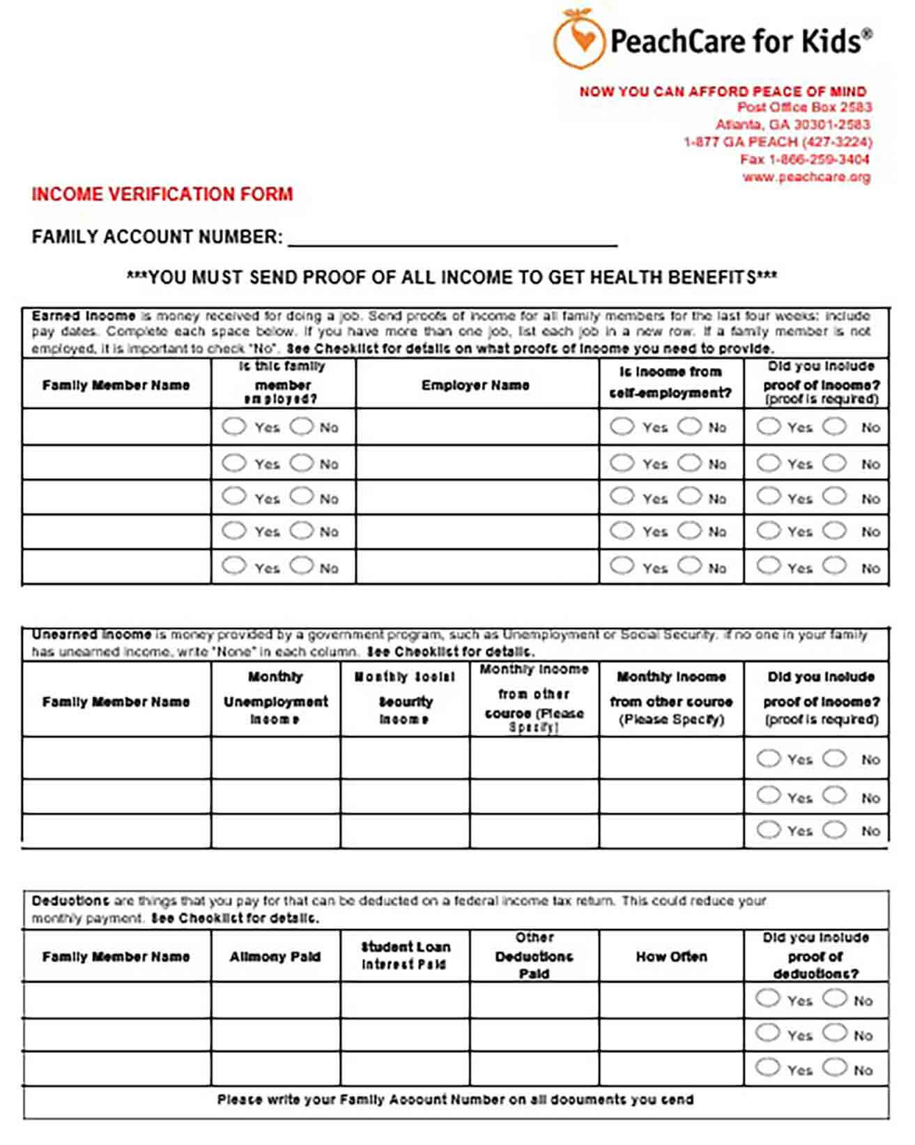 Income Verification Form Employee